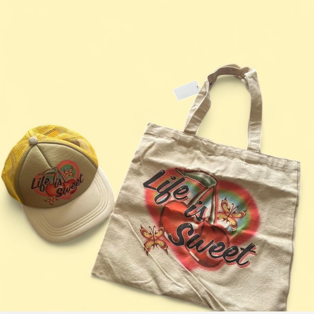 Life is Sweet Cap and Tote Set - Yellow and Tan